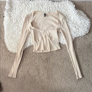 H&M Cream Ribbed Crop Top